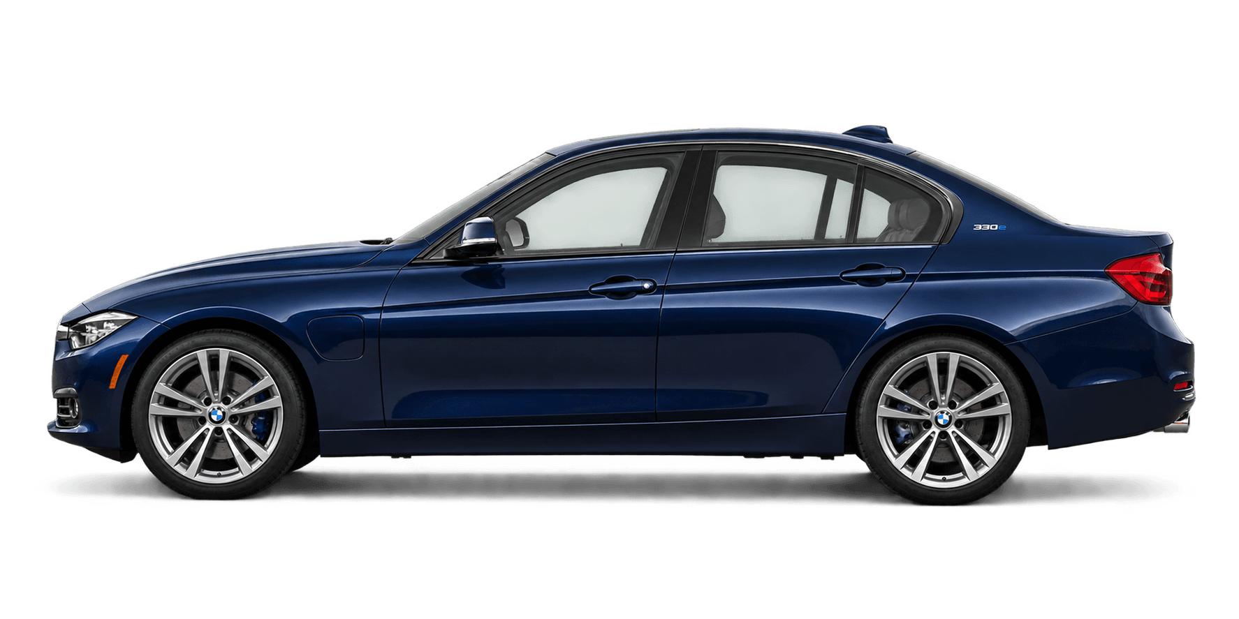 Dark blue 2017 BMW 330e hybrid side profile